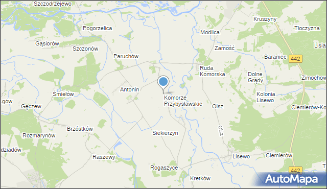 mapa Komorze Przybysławskie, Komorze Przybysławskie na mapie Targeo